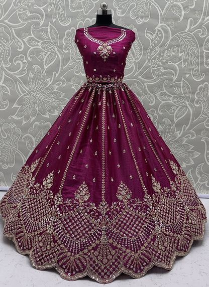Burgandy Satin Hand Work Wedding Wear Lehenga Choli SW565877