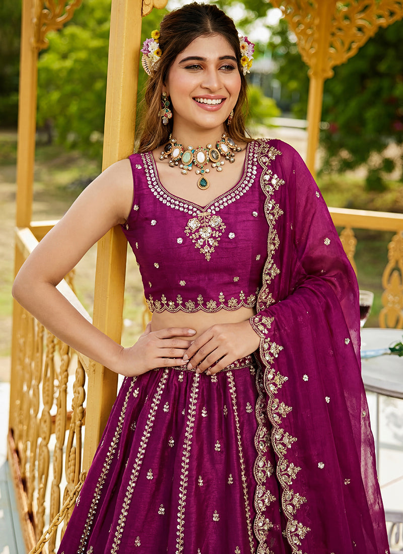 Burgandy Satin Hand Work Wedding Wear Lehenga Choli SW565877
