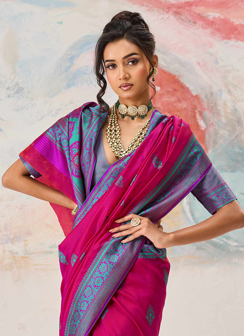 Burgundy Kanjivaram Silk Weaving Work Festival Wear Saree SW960125