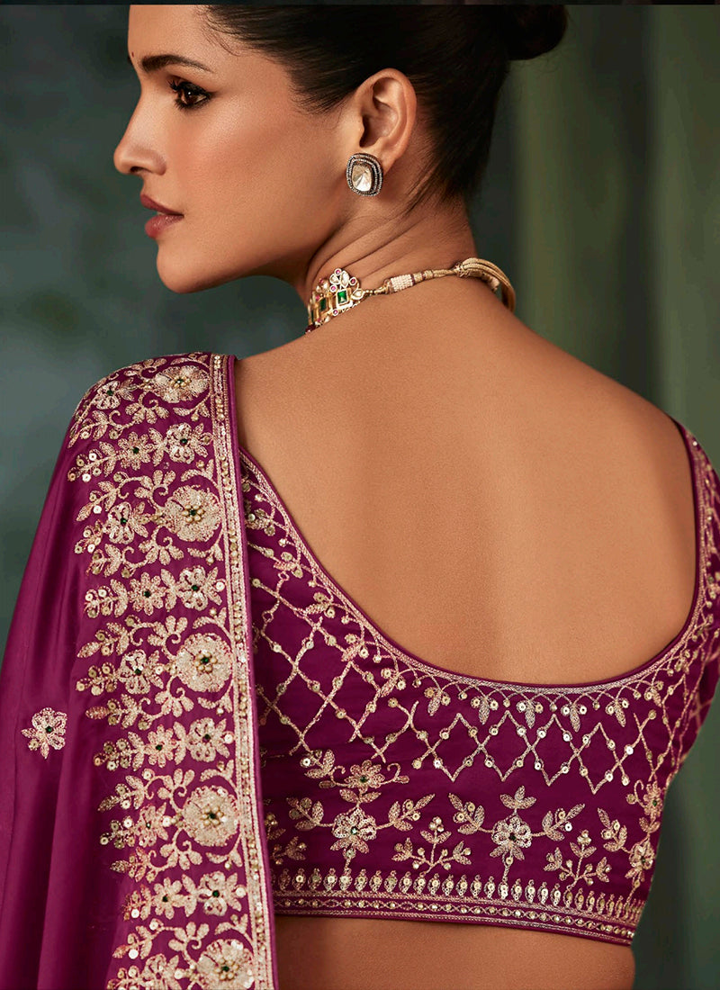 Pure Fancy Burgundy Bridal Wear Heavy Work Bridal Saree 387355