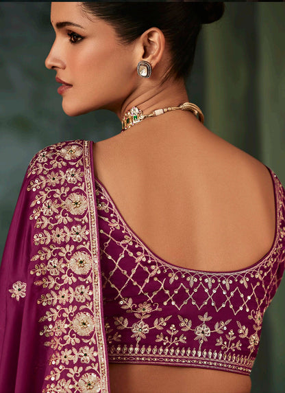 Pure Fancy Burgundy Bridal Wear Heavy Work Bridal Saree 387355