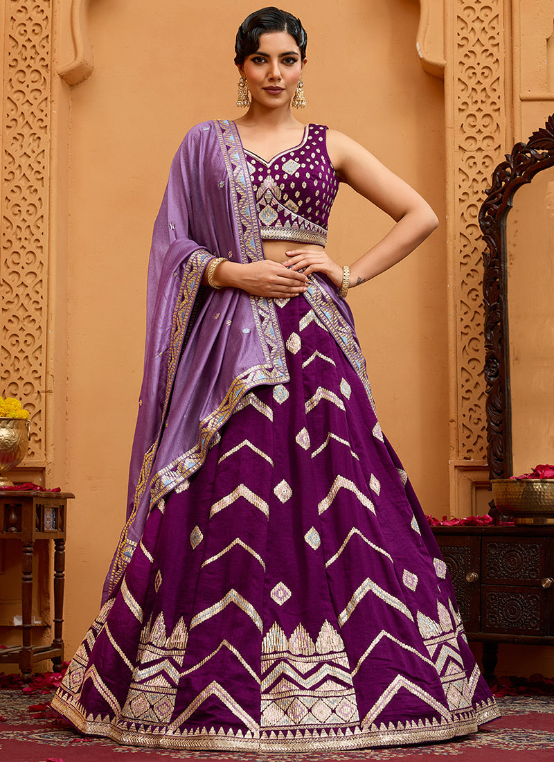 Silk Burgundy Designer Wear Embroidery Work Lehenga Choli 385379