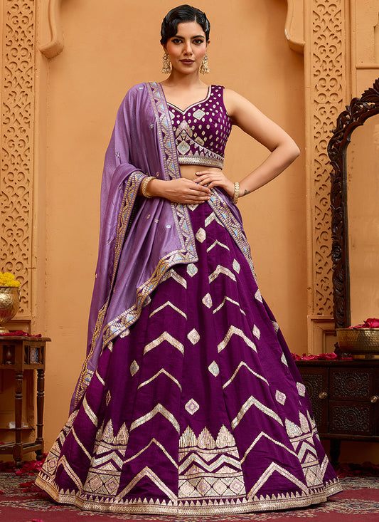 Silk Burgundy Designer Wear Embroidery Work Lehenga Choli 385379