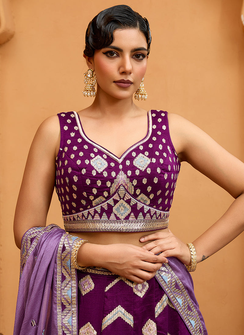 Silk Burgundy Designer Wear Embroidery Work Lehenga Choli 385379