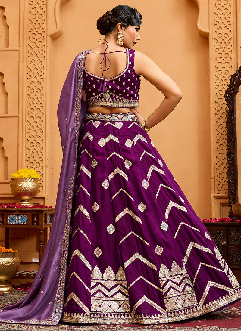 Silk Burgundy Designer Wear Embroidery Work Lehenga Choli 385379