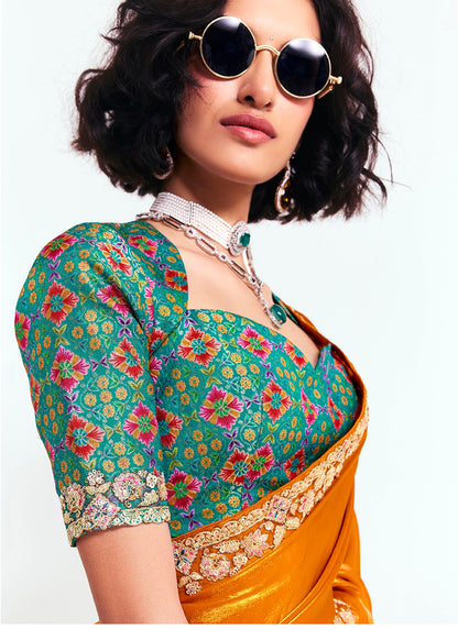 Burnt Orange Fancy Silk Border Work Wedding Wear Wedding Saree SW921841