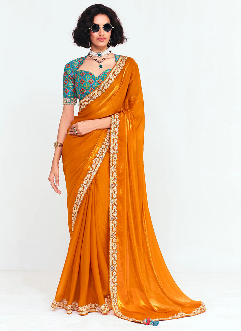 Burnt Orange Fancy Silk Border Work Wedding Wear Wedding Saree SW921841