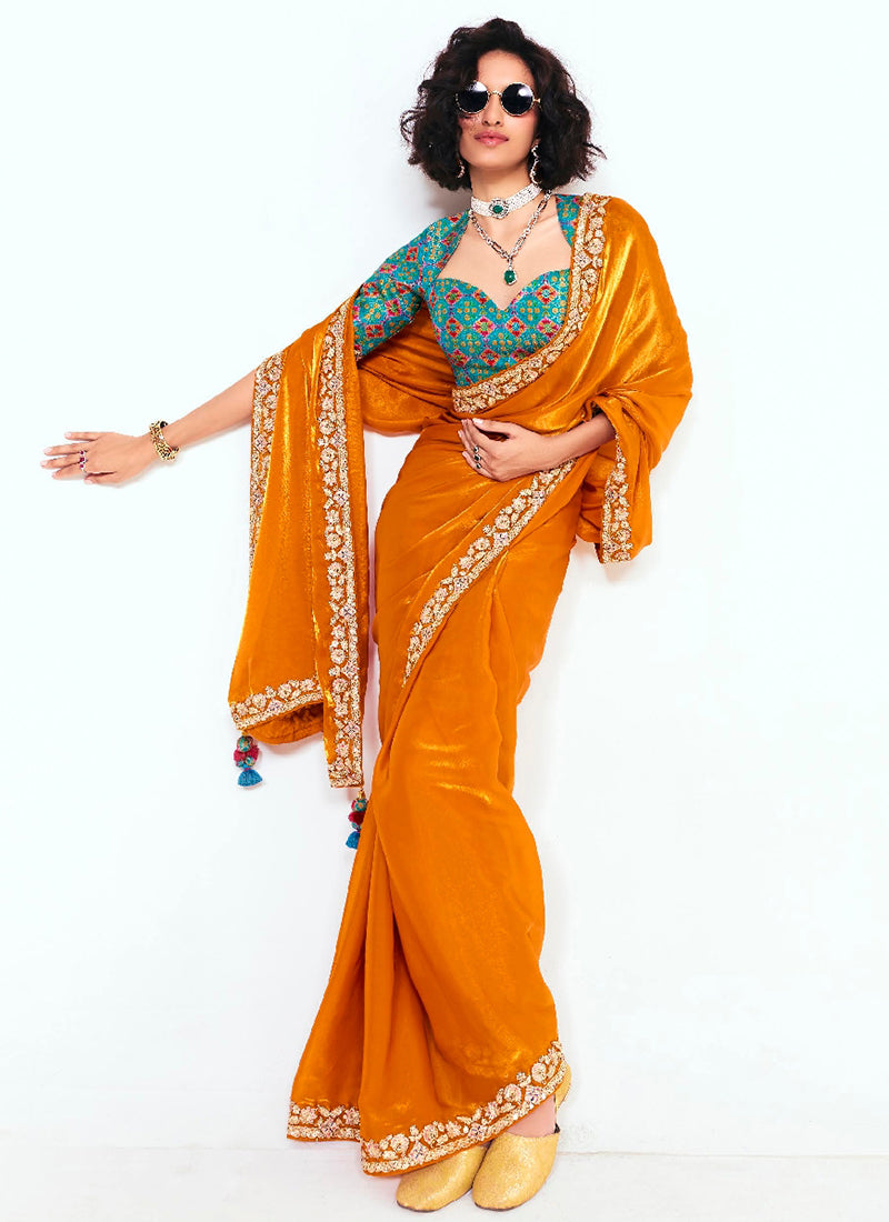 Burnt Orange Fancy Silk Border Work Wedding Wear Wedding Saree SW921841