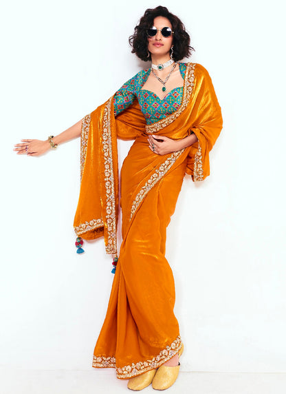 Burnt Orange Fancy Silk Border Work Wedding Wear Wedding Saree SW921841