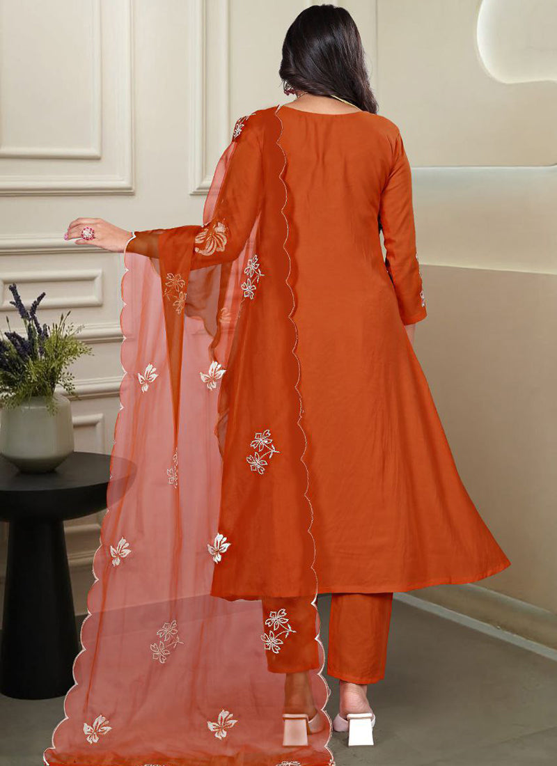 Viscose Orange Occasional Wear Sequins Work Readymade Salwar Suit 387187