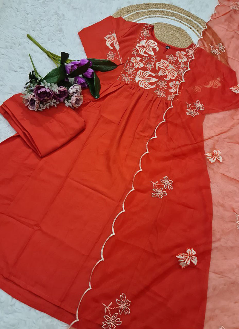 Viscose Orange Occasional Wear Sequins Work Readymade Salwar Suit 387187