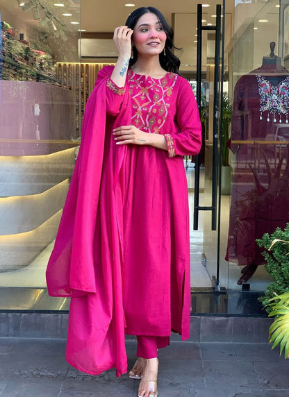 Viscose Pink Summer Wear Sequins Work Readymade Anarkali Suit 387188