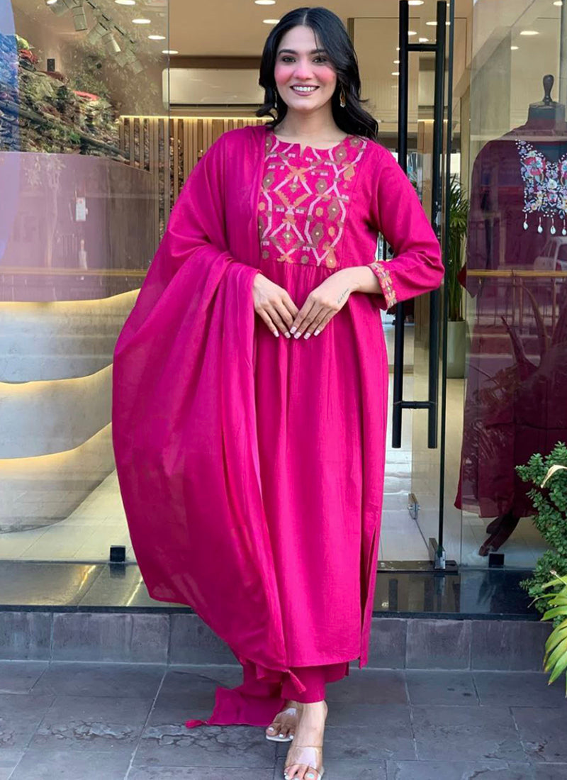 Viscose Pink Summer Wear Sequins Work Readymade Anarkali Suit 387188