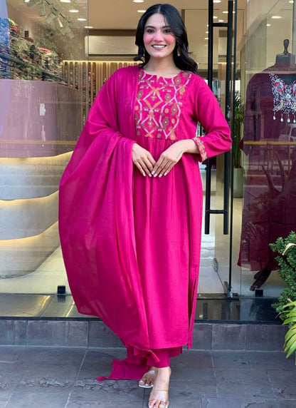 Viscose Pink Summer Wear Sequins Work Readymade Anarkali Suit 387188