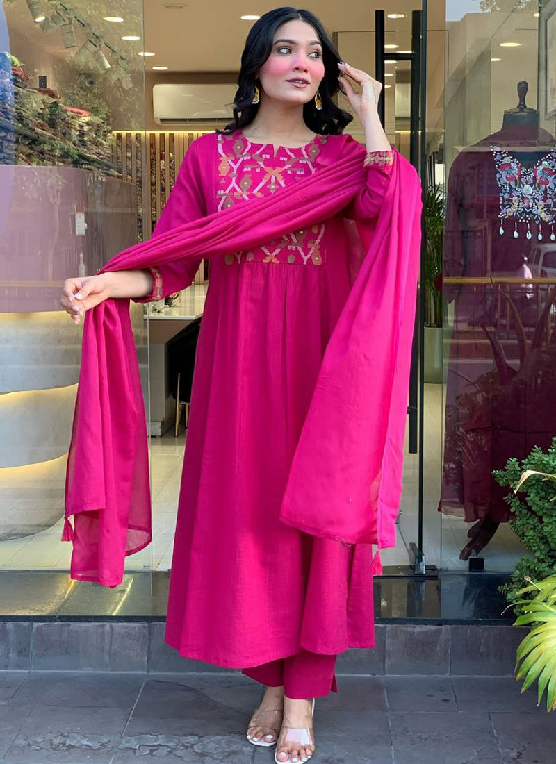 Viscose Pink Summer Wear Sequins Work Readymade Anarkali Suit 387188