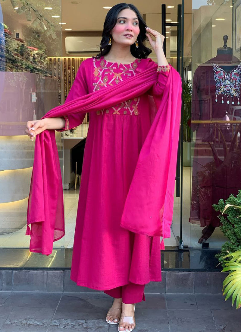 Viscose Pink Summer Wear Sequins Work Readymade Anarkali Suit 387188