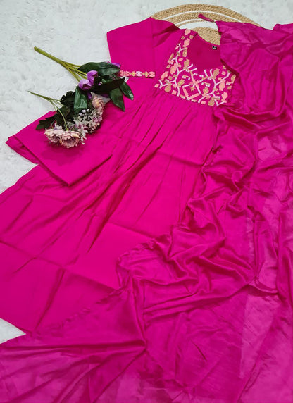 Viscose Pink Summer Wear Sequins Work Readymade Anarkali Suit 387188