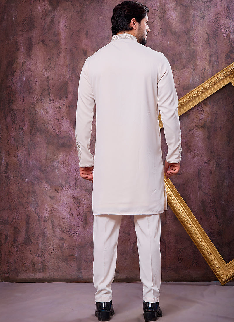 Cream Armani  Mirror Work Occasional Wear Readymade Kurta Pajama SW360825
