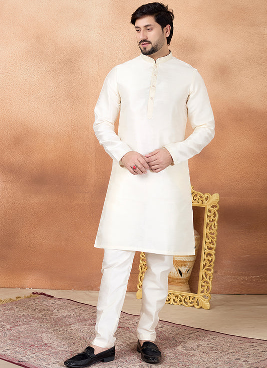 Cream Art Silk Pintux Occasional Wear Readymade Kurta Pajama SW902513