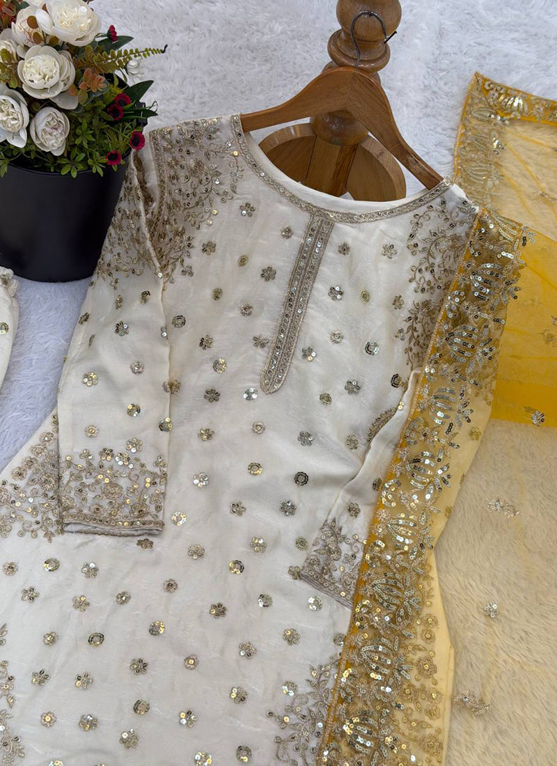 Cream Fendy Silk Sequins Work  Eid Wear Readymade Sharara Suit SW279122