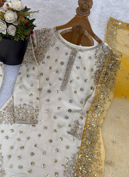 Cream Fendy Silk Sequins Work  Eid Wear Readymade Sharara Suit SW279122