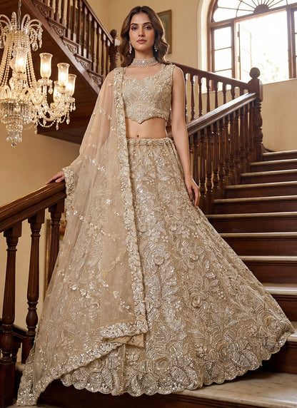 Cream Net Thread Work Wedding Wear Lehenga Choli SW758312
