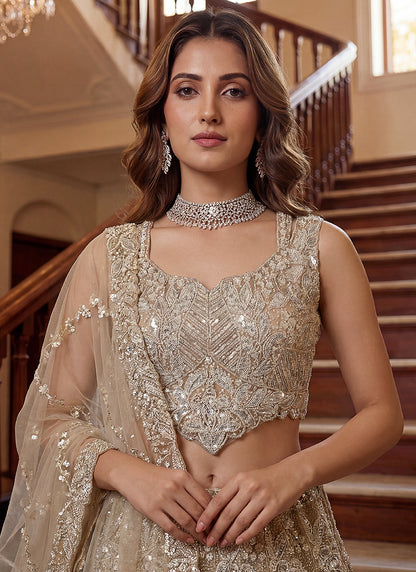 Cream Net Thread Work Wedding Wear Lehenga Choli SW758312