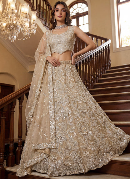 Cream Net Thread Work Wedding Wear Lehenga Choli SW758312