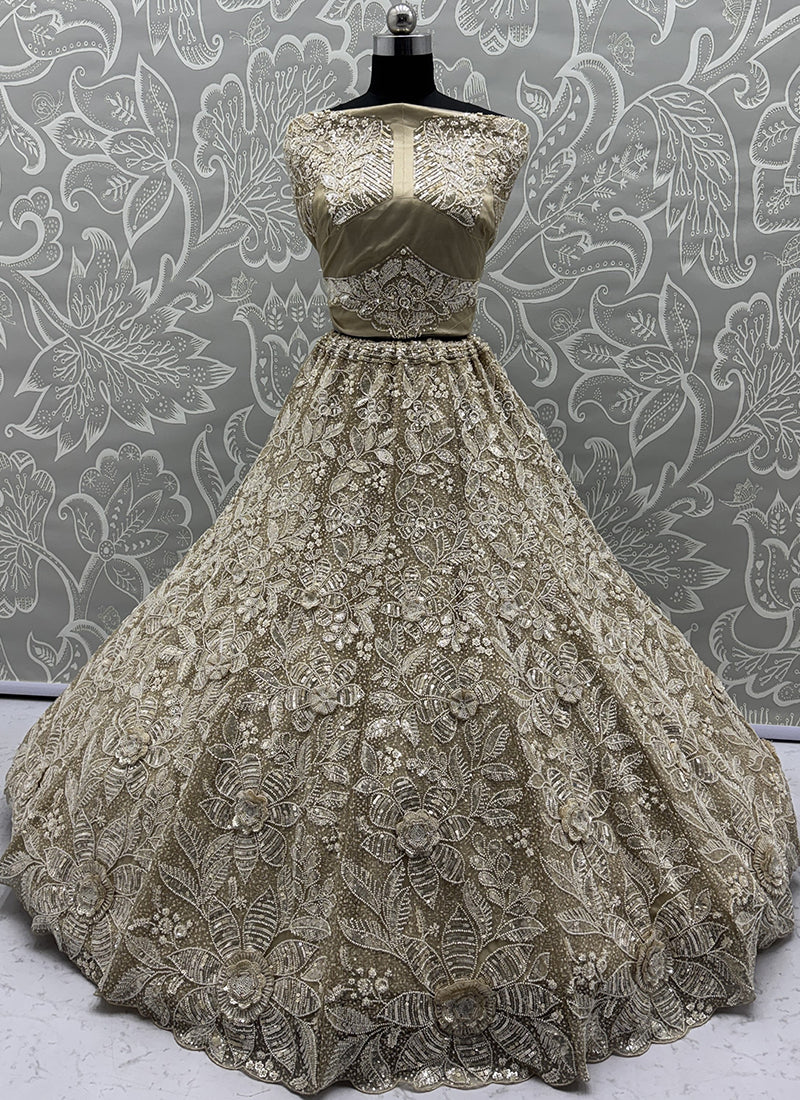 Cream Net Thread Work Wedding Wear Lehenga Choli SW758312