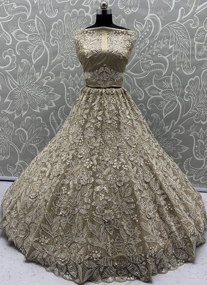Cream Net Thread Work Wedding Wear Lehenga Choli SW758312