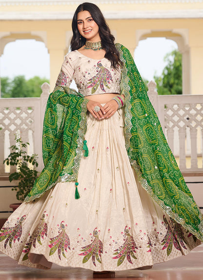 Tissue Silk Off White Festival Wear Sequins Work Readymade Lehenga Choli 386875