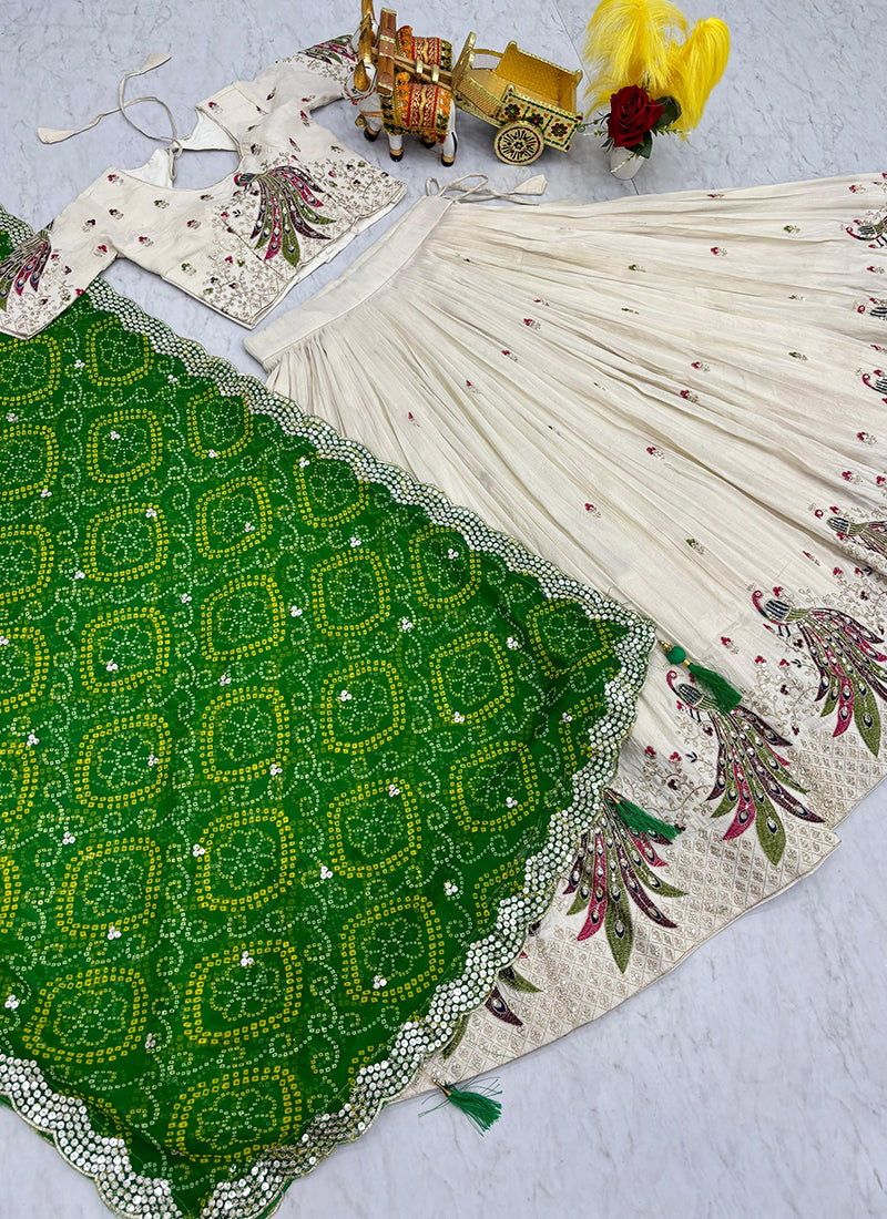 Tissue Silk Off White Festival Wear Sequins Work Readymade Lehenga Choli 386875