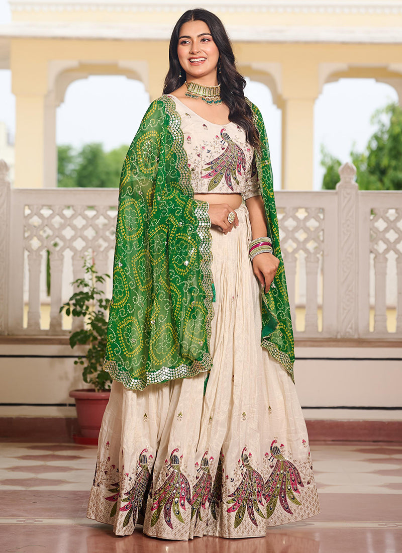 Tissue Silk Off White Festival Wear Sequins Work Readymade Lehenga Choli 386875