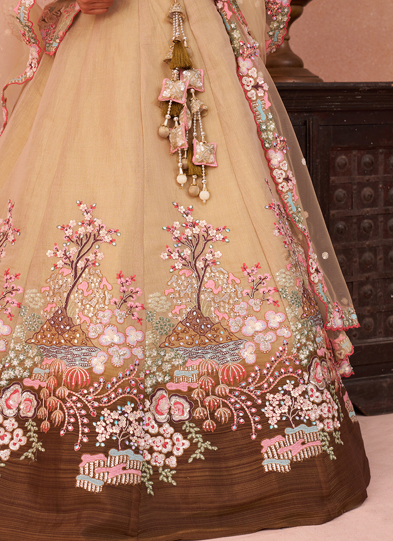 Coffee Net Sequins Work Occasional Wear Lehenga Choli SW246447