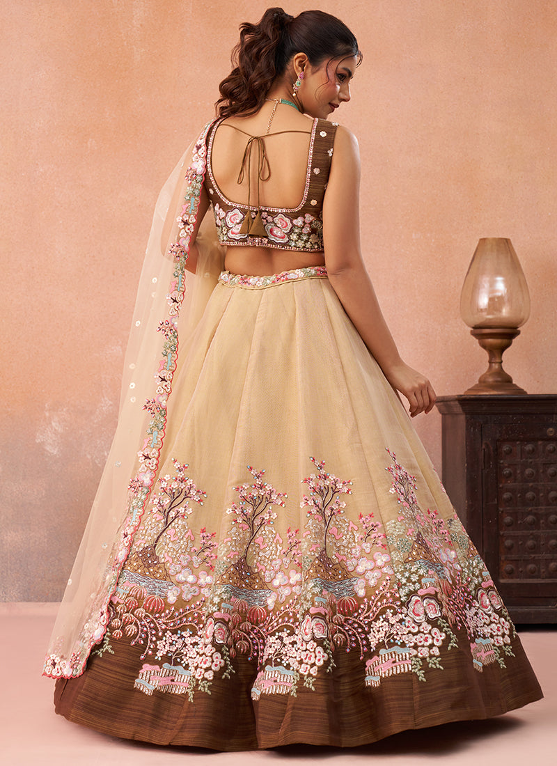 Coffee Net Sequins Work Occasional Wear Lehenga Choli SW246447