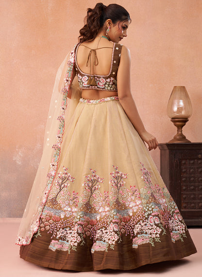 Coffee Net Sequins Work Occasional Wear Lehenga Choli SW246447