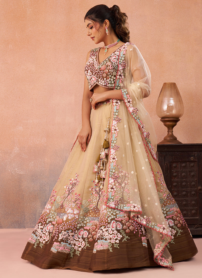 Coffee Net Sequins Work Occasional Wear Lehenga Choli SW246447
