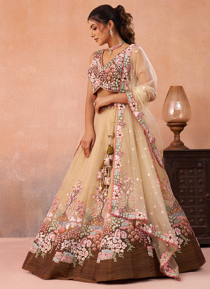 Coffee Net Sequins Work Occasional Wear Lehenga Choli SW246447