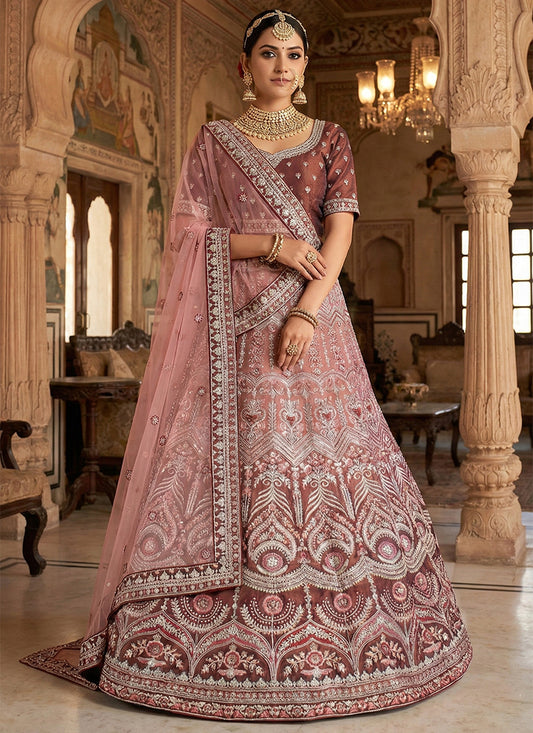 Coffee Velvet Embroidery Work Wedding Wear Lehenga Choli SW427743
