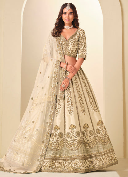 Cream Art Silk Embroidery Work Wedding Wear Lehenga Choli SW152906