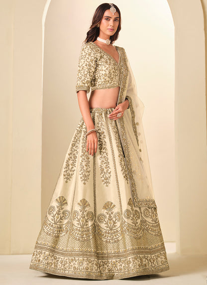 Cream Art Silk Embroidery Work Wedding Wear Lehenga Choli SW152906