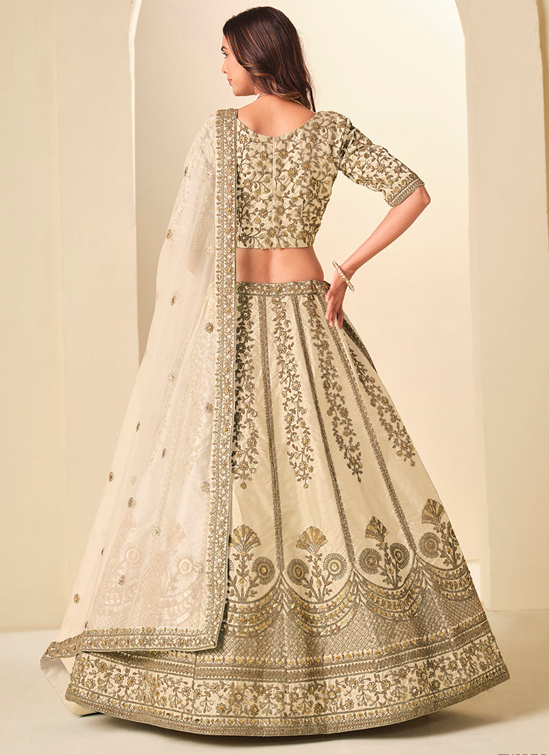 Cream Art Silk Embroidery Work Wedding Wear Lehenga Choli SW152906