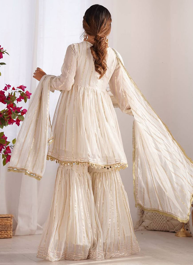 Chanderi Cream Festival Wear Zari Work Readymade Sharara Suit 383151