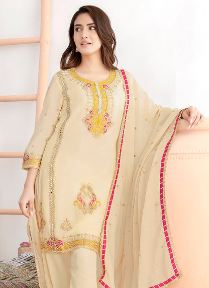 Cream Chinon Embroidery Work Party Wear Readymade Salwar Suit SW643082