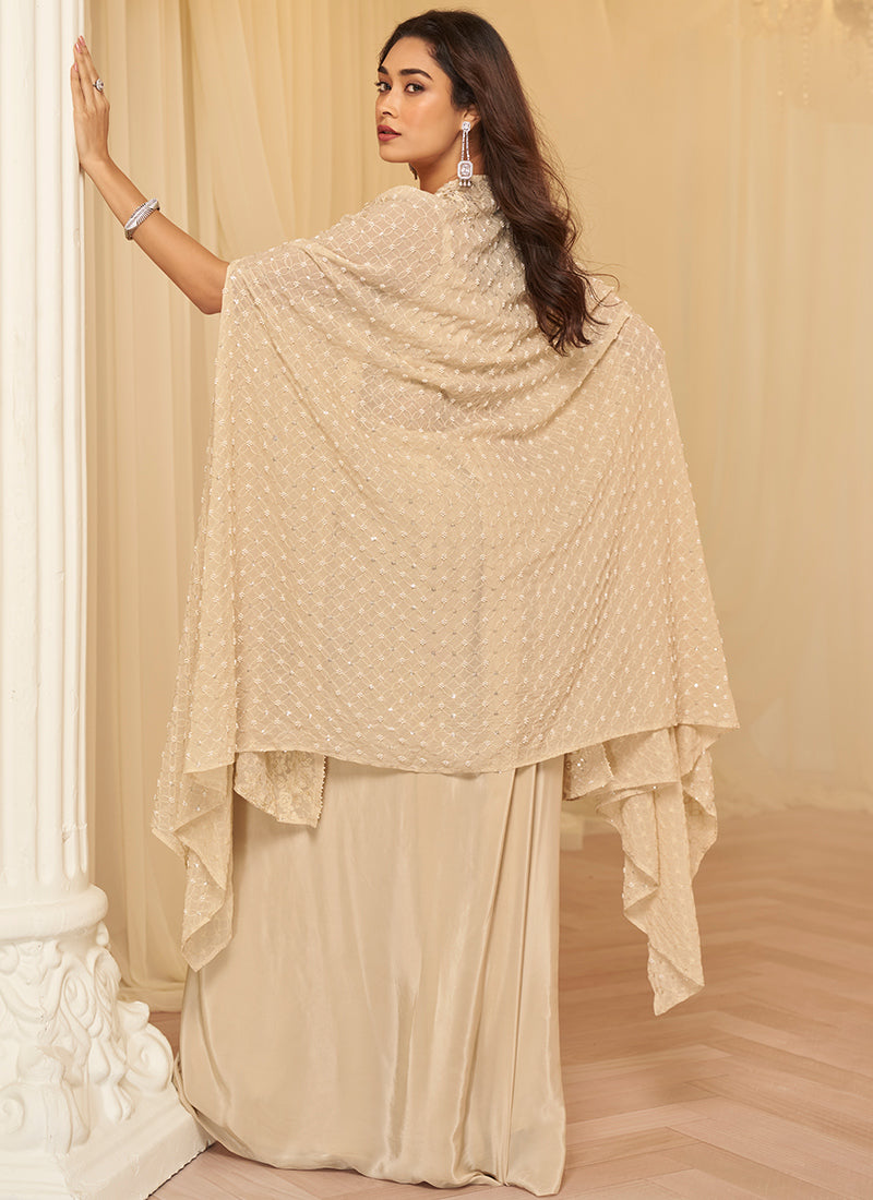 Cream Georgette Embroidery Work Festival Wear Readymade Plazzo Suit SW554577