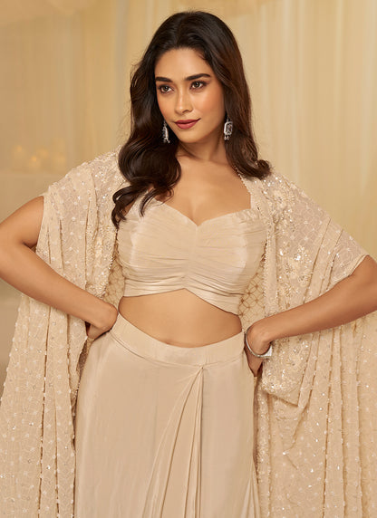 Cream Georgette Embroidery Work Festival Wear Readymade Plazzo Suit SW554577