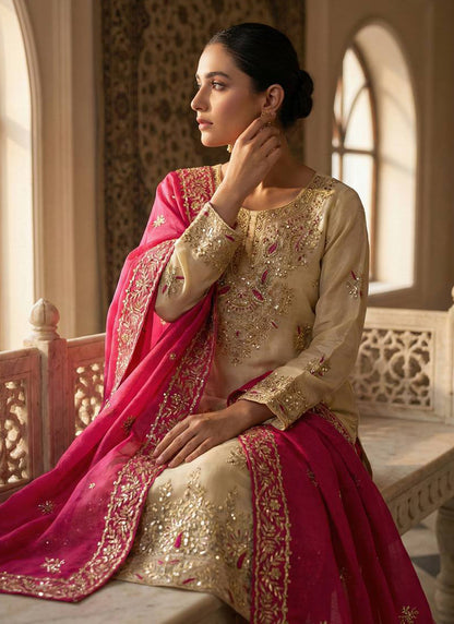 Cream Gmy Silk Sequins Work Festival Wear Readymade Salwar Suit SW733460