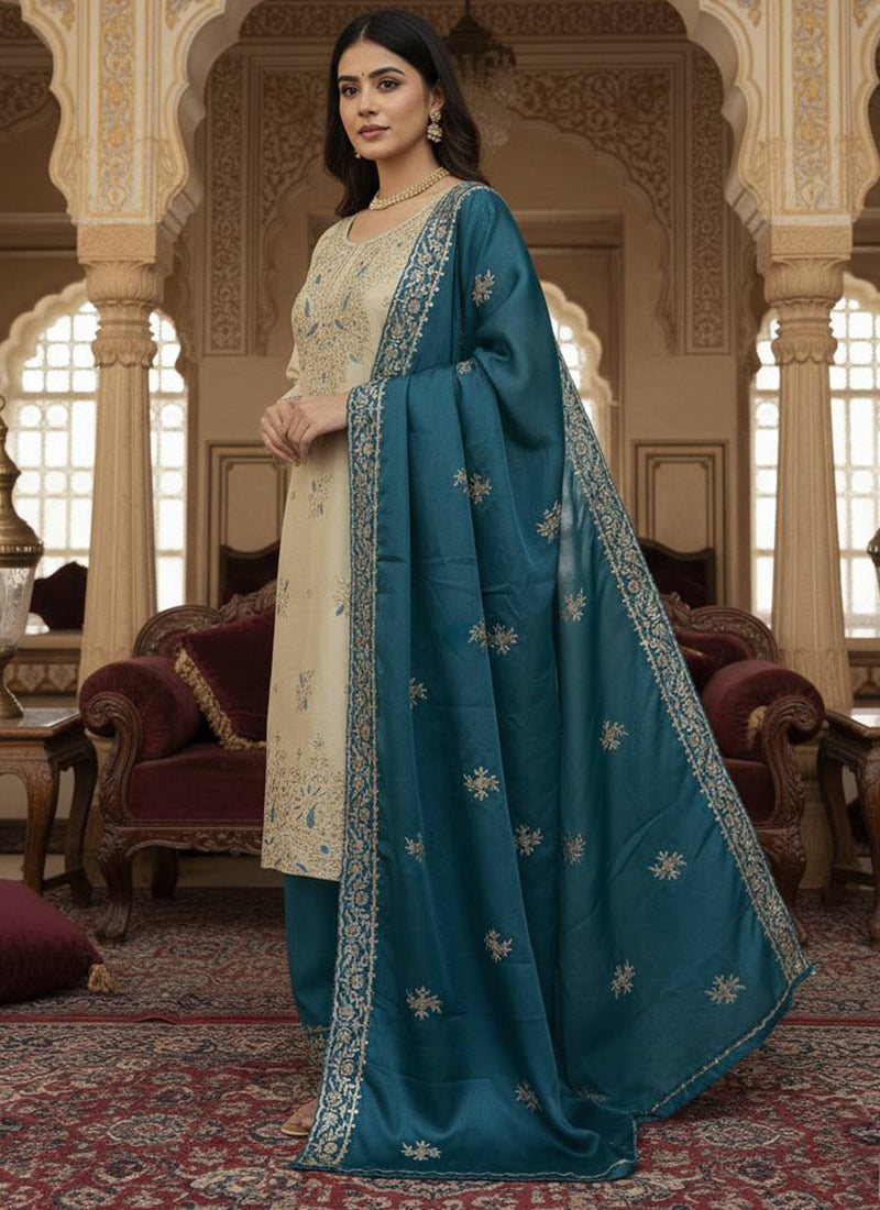 Cream Gmy Silk Sequins Work Festival Wear Readymade Salwar Suit SW978321