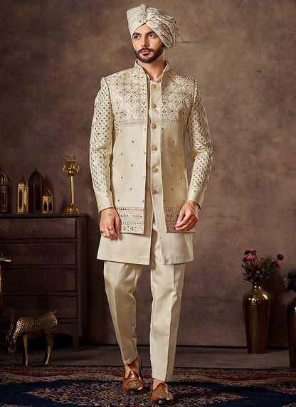 Cream Premium Silk Embroidery Work Wedding Wear Readymade 2 Pcs Suit SW102336