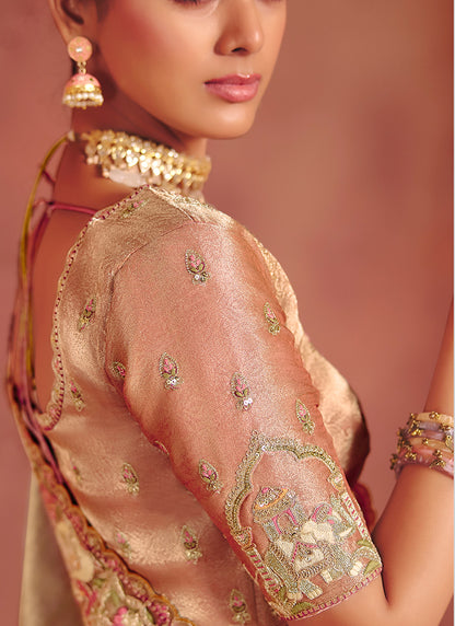Cream Pure Smooth Zari Silk Embroidery Work Wedding Wear Saree SW114399